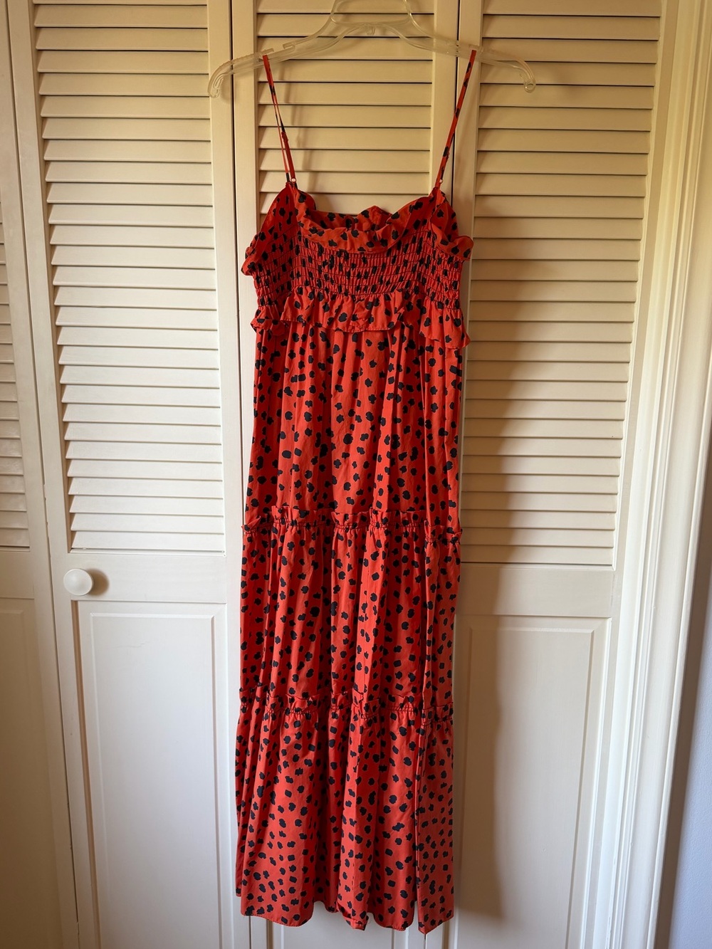 HUNTER BELL Red Maxi Dress with Black Spot Print